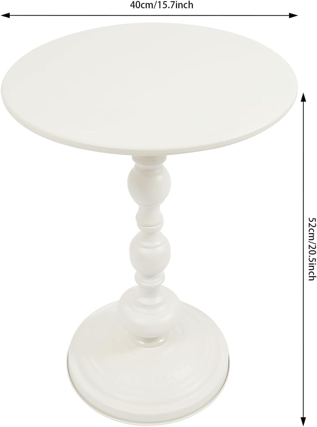 Small Round Side Table - Retro Metal Pedestal End Table for Living Room, Bedroom, Sofa & Small Spaces, 15.7'' ×20.5'' (White)