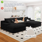 107" Cloud Couch Modular Sectional Sofa for Living Room, U-Shape Couch with Deep Seat, Modern Corduroy 3-Seater with Ottoman, No Assembly Required (Black,Right-Facing Chaise)
