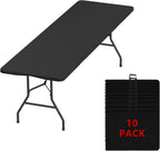 8FT Folding Tables – Heavy Duty Portable Foldable Picnic Table with Built-in Handle, 450 lb Capacity – Ideal for Events, Parties, Crafts, Camping & Dining (10-Pack, Black)