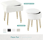 BRIAN & DANY Vanity Stool, Faux Fur Vanity Stool Chair with Storage, Round Makeup Chair Soft Padded Seat with Legs for Bedroom (White)