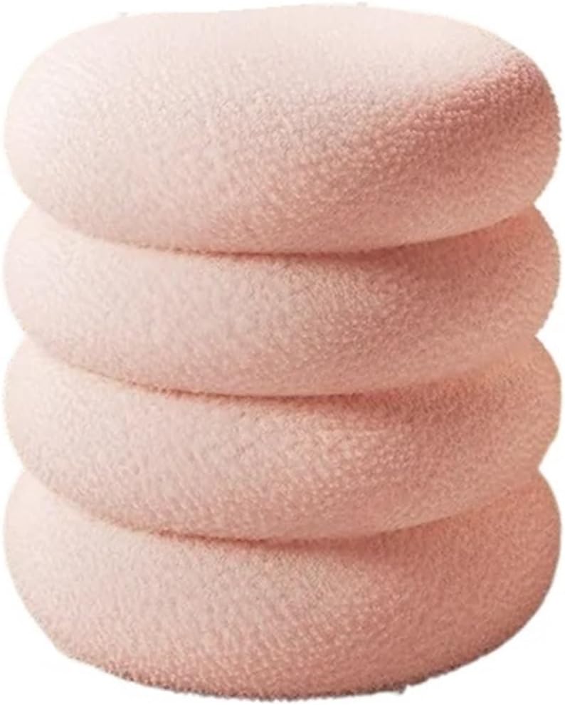 Soft Lamb Wool Ottoman Cream Vanity Stool for Girls' Makeup Bedroom Chair with Minimalist Design Round Pouf Ottoman,35x40cm Pink-One Size