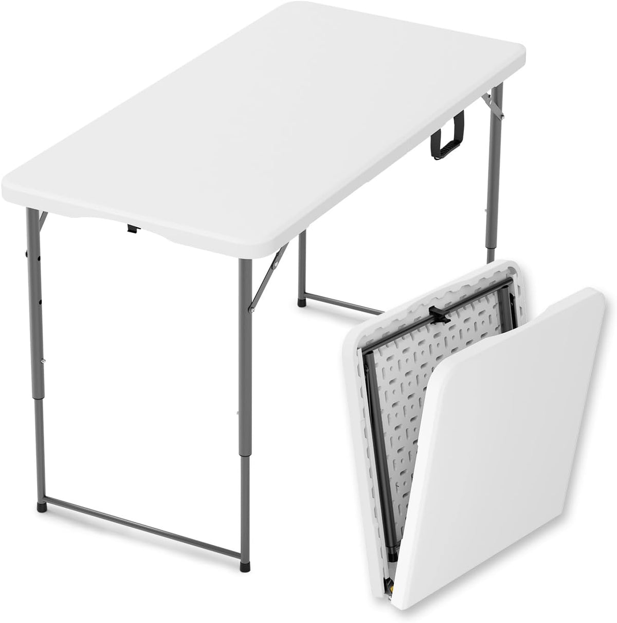 4 Feet Folding Table Adjustable Height with Carry Handle, Steel Legs | Heavy Duty | Lightweight Portable | Perfect for Party, Dining, Wedding, Events, Picnic Indoor, Outdoor, Camping, Utility