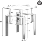 Set of 2, Modern Tempered Glass Tea Table Coffee Table End Table, Square Table for Living Room, Black