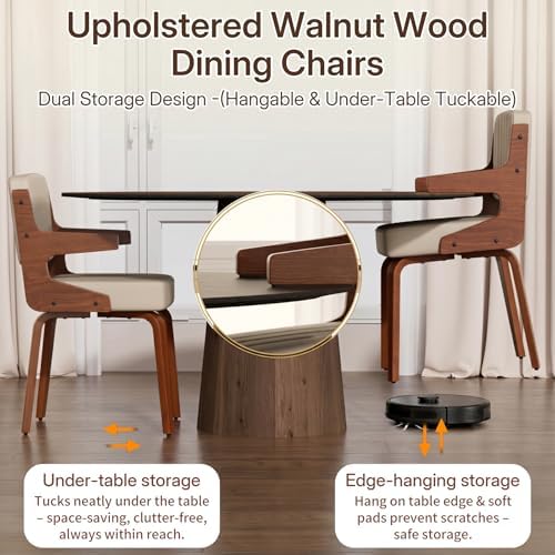 Dining Chairs Set of 4,Mid Century Modern Kitchen Chair with Hanging Arm | Set of 4 Dining Chairs, Mid Century Modern Faux Leather Upholstered Kitchen Chair, Walnut Legs Back for Dining Room Living