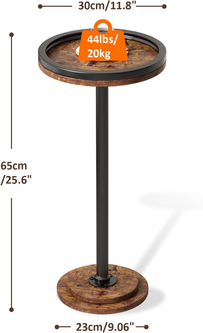 LINGMI Small Side Table, Round Martini Drink Table for Small Spaces, Modern Accent Stand with Solid Metal Leg, Nightstand with Weighted Base Pedestal for Living Room, Bedroom and Office