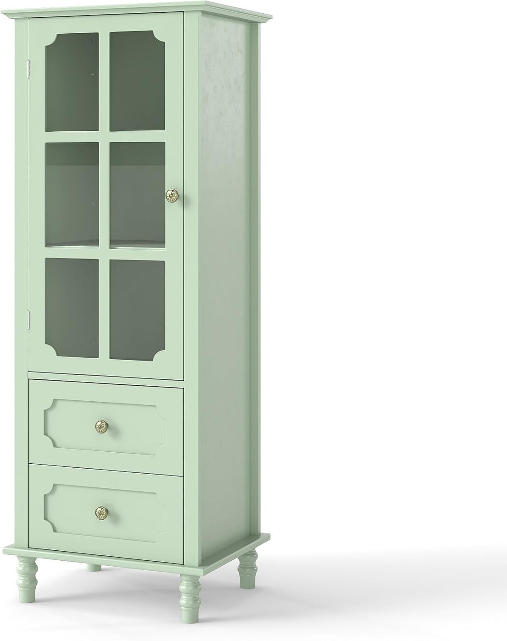 CNXINHUISUAN Minimalist Sideboard - Modern Buffet Cabinet with Glass Doors & 2 Drawers, Wood Storage Console for Dining Room & Entryway (Mint Green)