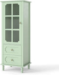 CNXINHUISUAN Minimalist Sideboard - Modern Buffet Cabinet with Glass Doors & 2 Drawers, Wood Storage Console for Dining Room & Entryway (Mint Green)