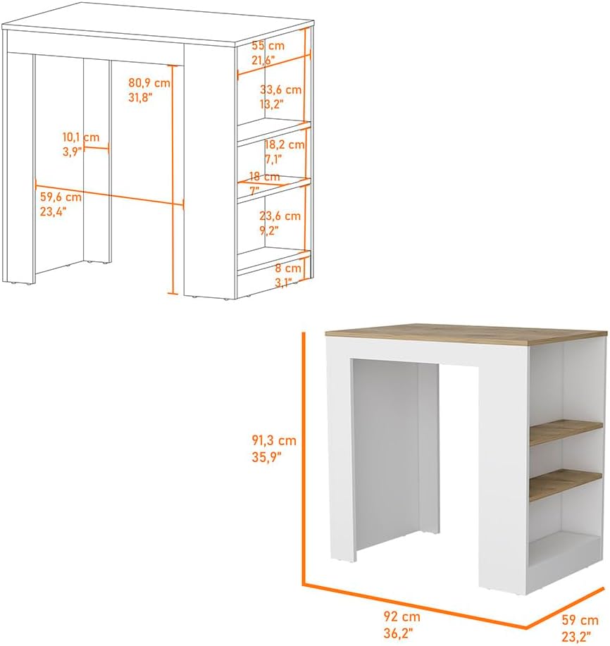 Kitchen Island with 3-Side Shelf and Counter Height Table Top | 3-side shelf design with counter-height table top for kitchen use