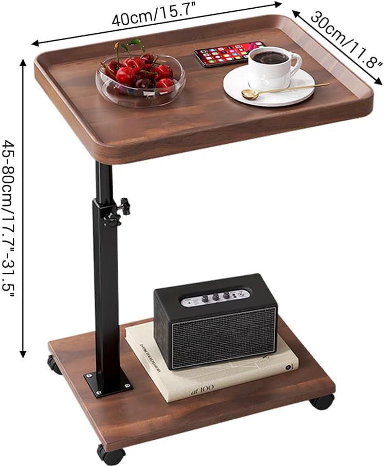 C Shaped End Table Adjustable Height, 360°Swivel TV Tray Table for Small Spaces, Couch Tables That Slide Under, c Shaped Side Tables with Wheels