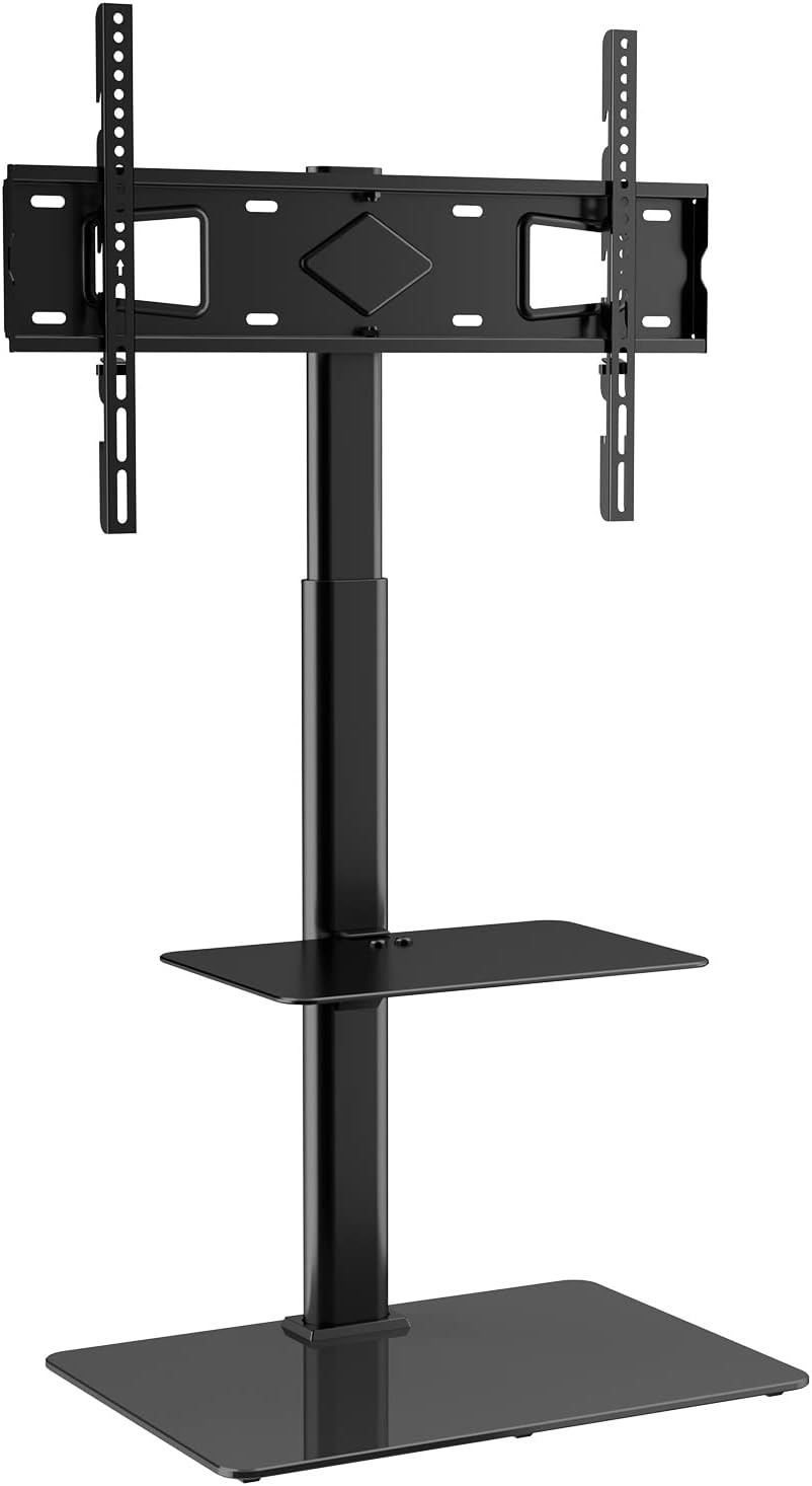 VEVOR TV Stand Mount, Adjustable Swivel Floor Stand for 32-65 Inch TVs, Portable with Tempered Glass Base, Height Adjustable for Living Room or Bedroom