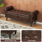 Furniliving 51” End of Bed Storage Bench, Bedroom Bench with Button-Tufted, Upholstered Storage Ottoman Benches Window Bench with Storage, Leather Bench for Living Room, Entryway, PU, BlackBrown