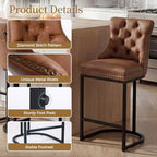 AQO Counter Height Bar Stools Set of 4 for Kitchen Island, Modern Bar Stools with Backs, 26 Inch Barstools with Upholstered Faux Leather Seat and Footrest, Brown
