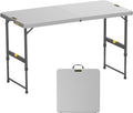FanttikOutdoor Folding Table 4 Foot Quick Adjust Portable Plastic 4 Heights | Effortless Adjustable Height Small Card Table, Fixing Lock Indoor Outdoor Use for Party Camping, 1 Pack Grey Zeta X4 Pro