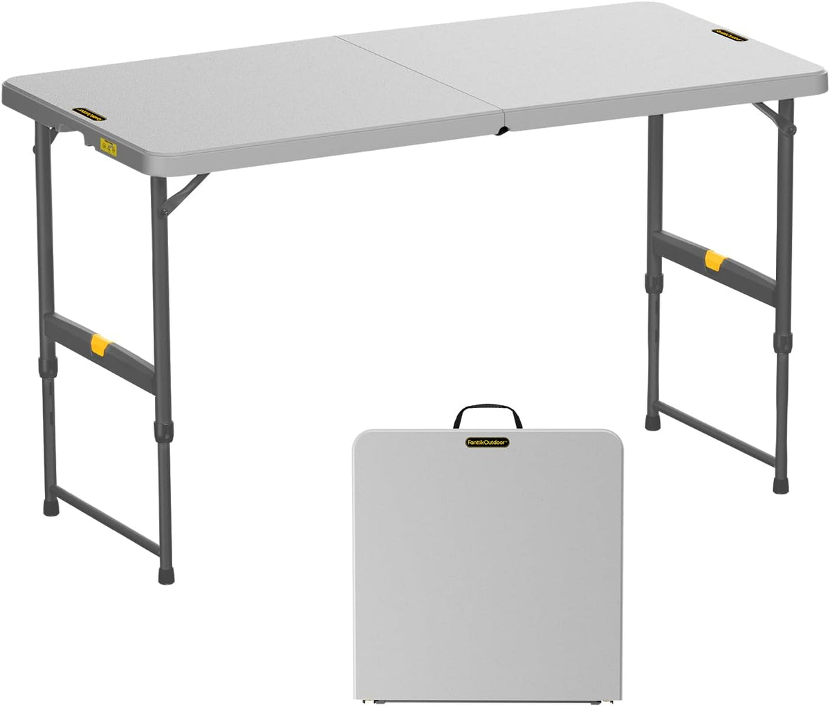 FanttikOutdoor Folding Table 4 Foot Quick Adjust Portable Plastic 4 Heights | Effortless Adjustable Height Small Card Table, Fixing Lock Indoor Outdoor Use for Party Camping, 1 Pack Grey Zeta X4 Pro