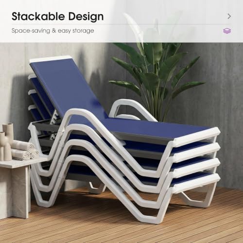 PURPLE LEAF Lounge Chair Outdoor Set of 2 w/Armrest for Poolside Navy Blue | Quick & Easy Assembly, Quick-dry Mesh Keeps You Cool, UV-proof Weave Keeps Color Vivid, Rustproof Frame Lasts Years