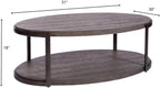 Pemberly Row 3-Piece Living Room Table Set, Metal Frame and Gray Wirebrush Finish, Includes Oval Cocktail Table with Casters and 2 Tiered End Tables, Open Shelf Design, Modern Coffee Table Set