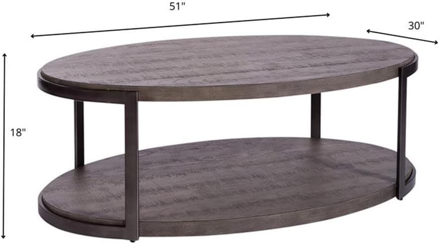 Pemberly Row 3-Piece Living Room Table Set, Metal Frame and Gray Wirebrush Finish, Includes Oval Cocktail Table with Casters and 2 Tiered End Tables, Open Shelf Design, Modern Coffee Table Set