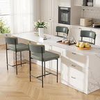 Bar Stools Set of 2, Faux Leather Counter Height Barstools with Curved Back, 25 Inch Upholstered Bar Chairs, Modern Counter Stools for Kitchen lsland, Grey