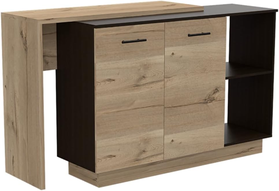 2-Shelf 1-Drawer Kitchen Island Wenge and Light Oak | Includes 5 shelves and 2 doors for storage and display