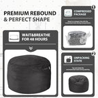 HABUTWAY Bean Bag Chair 3Ft Luxurious Velvet Ultra Soft Fur with High Rebound Memory Foam Bean Bag Chairs for Adults Plush Lazy Sofa with Fluffy Sponge 3' (Black New)