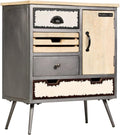 Mid-Century Modern Sideboard with Natural Mango Wood and Steel Accents, 4 Drawers and Spacious Cupboard for Living Room Dining Room Storage, Industrial Style Furniture