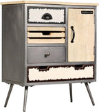 Mid-Century Modern Sideboard with Natural Mango Wood and Steel Accents, 4 Drawers and Spacious Cupboard for Living Room Dining Room Storage, Industrial Style Furniture
