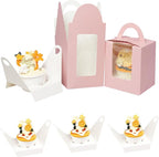 Bakepacker Auto-pop up Individual Cupcake Boxes with Window 25 Count Pink Single Cupcakes Box 3.6 x 3.6 x 4.3inch Cupcake Carrier