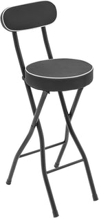 LOYALHEARTDY 2 Pcs Folding Stool, 25.6 in Cushioned Padded Folding Stool Portable Bar Stool with Back for Camping Kitchen Home Office (Black)