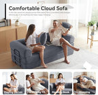 79" Convertible Sofa Bed, Couch for Living Room (Dark Gray) | Corduroy Loveseat Sleeper Sofa, Modular Futon Couch Bed with 2 pillow, Pull Out Couch No Assembly