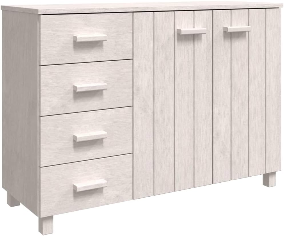 White Solid Pinewood and MDF Sideboard with 4 Drawers and 2 Doors, Modern Storage Cabinet for Dining Room Living Area Hallway Entryway Buffet Console