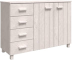 White Solid Pinewood and MDF Sideboard with 4 Drawers and 2 Doors, Modern Storage Cabinet for Dining Room Living Area Hallway Entryway Buffet Console