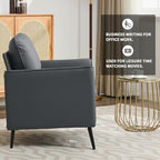 YISHENG Mid-Century Modern Living Room Accent Chairs Set of 2 - Oversized Faux Leather Armchairs with Removable Cushions & Metal Legs, Comfortable Sofas for Office/Lounge/Bedroom/Reception,Gray