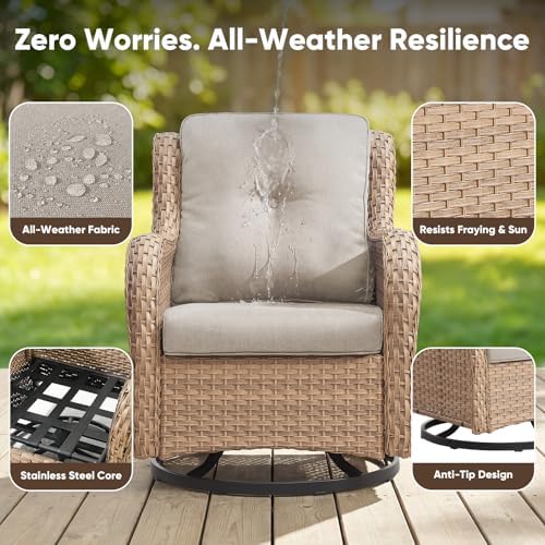 Belord 6 Piece Wicker Patio Furniture Set, Outdoor Swivel Rocker Chairs Set of 2 with Ottomans and 3 Seater Sofa, All Weather Patio Conversation Furniture Set, for Pool,Yard Yellow Wicker/Beige