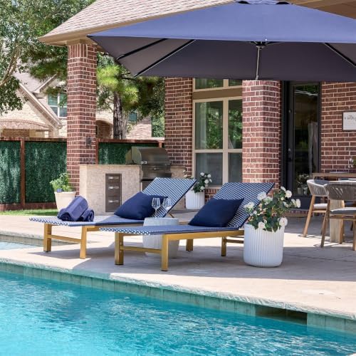 PURPLE LEAF Extra Wide Patio Lounge Chair Resort Wicker Set of 2, Navy | Handwoven Wicker, Teak Wood-Grain Aluminum Frame, 5 Adjustable Positions, Non-Slip Pads, Oversized Frame, 440 lbs Capacity