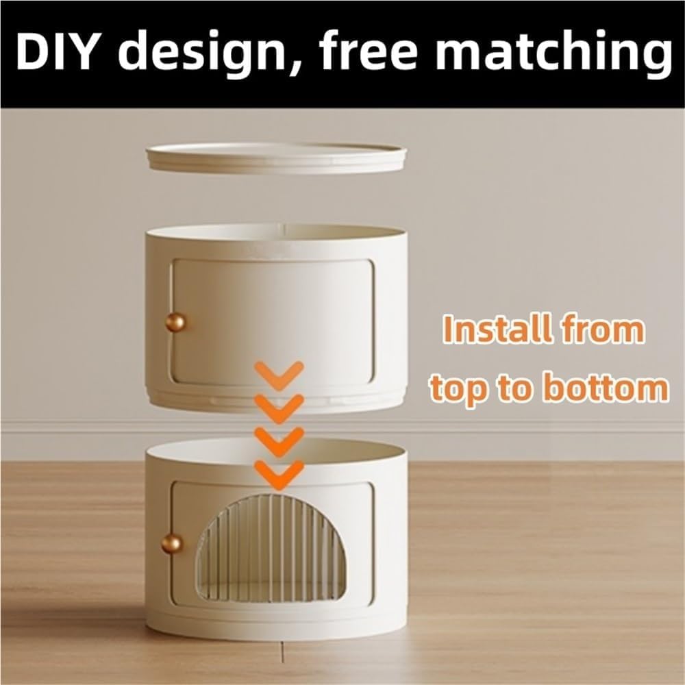 Round Storage Cabinet with Removable Transparent Panel ABS Plastic Nightstand with Handle and Fence Small Side Table All Occasion(Brown,87 cm)