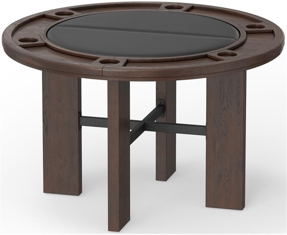 Pemberly Row 2-in-1 Game & Dining Table, 48-Inch Round Table with Flip-Top, Faux Leather Game Surface, Multi-Purpose Home Table, 30" Hx48 Wx48 D