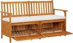 Storage Bench with Cushion 58.3 Inch Solid Acacia Wood Durable Patio Furniture Outdoor Bench Seat for Garden Porch Front Porch Furniture