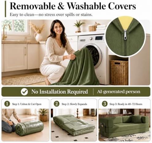 GEARIVY Folding Sofa Bed Convertable Corduroy Couch King Size Floor Sleeper 4-in-1 DIY Combination Modular Sofa Fold Out Futon Lounge Comfy Foldable Lazy cama for Living Room