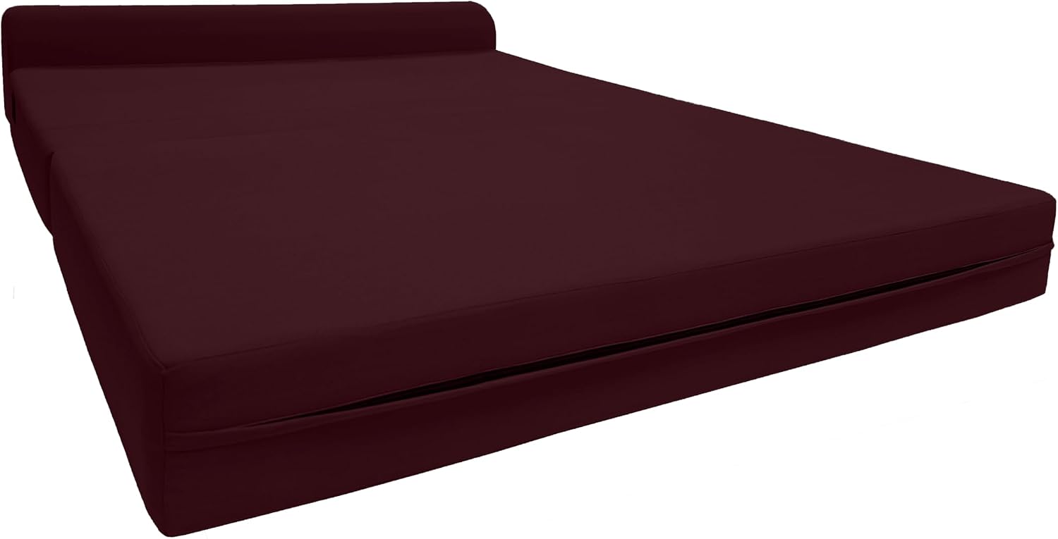 D&D Futon Furniture Sleeper Chair Folding Bed, Studio Sofa Guest Folded Mattress, High Density Foam (72 x 48 x 6, Burgundy)