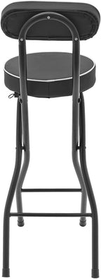 LOYALHEARTDY 2 Pcs Folding Stool, 25.6 in Cushioned Padded Folding Stool Portable Bar Stool with Back for Camping Kitchen Home Office (Black)