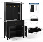 Garvee Pantry Cabinet with 4 Hooks, Kitchen Pantry Cabinet, Coffee Bar Table with Drawer & Adjustable Shelves, Black