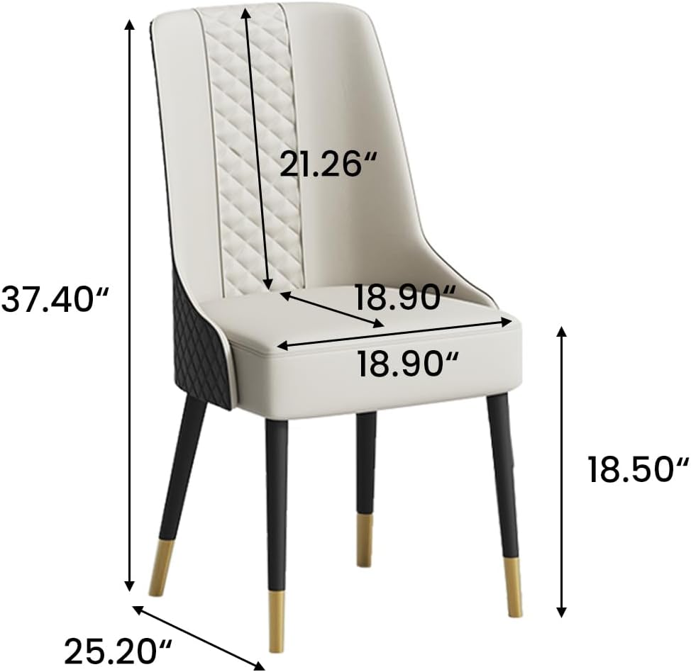 POVISON PU Dining Chairs Set of 2, 38" Faux Leather Upholstered Bar Chairs with Metal Legs, Modern High-Back Side Chairs for Living Room, Pub, Coffee, Home, and Kitchen (Black)