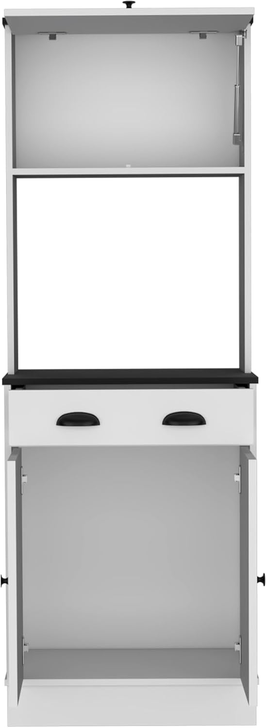 Apex Kitchen Pantry 66.3" H with Drawer, 2 Cabinets, and Microwave Stand, White/Black
