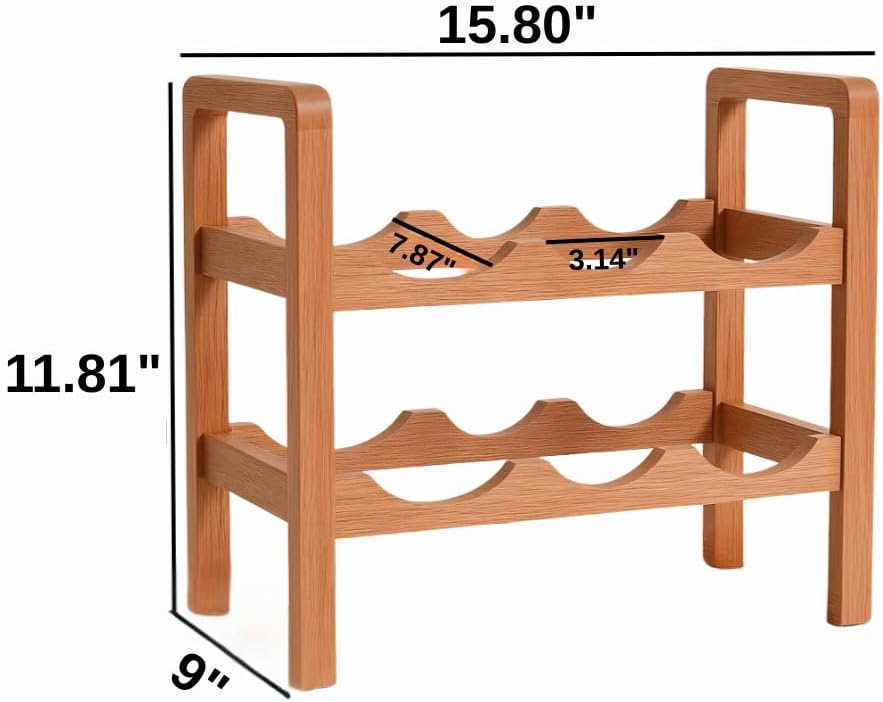 SAVUK Wine Rack 6 Bottle Countertop Bottle Rack Aesthetic 2 Tier Premium Wooden Freestanding Mini Bar and Home Bar Storage Aging Rack
