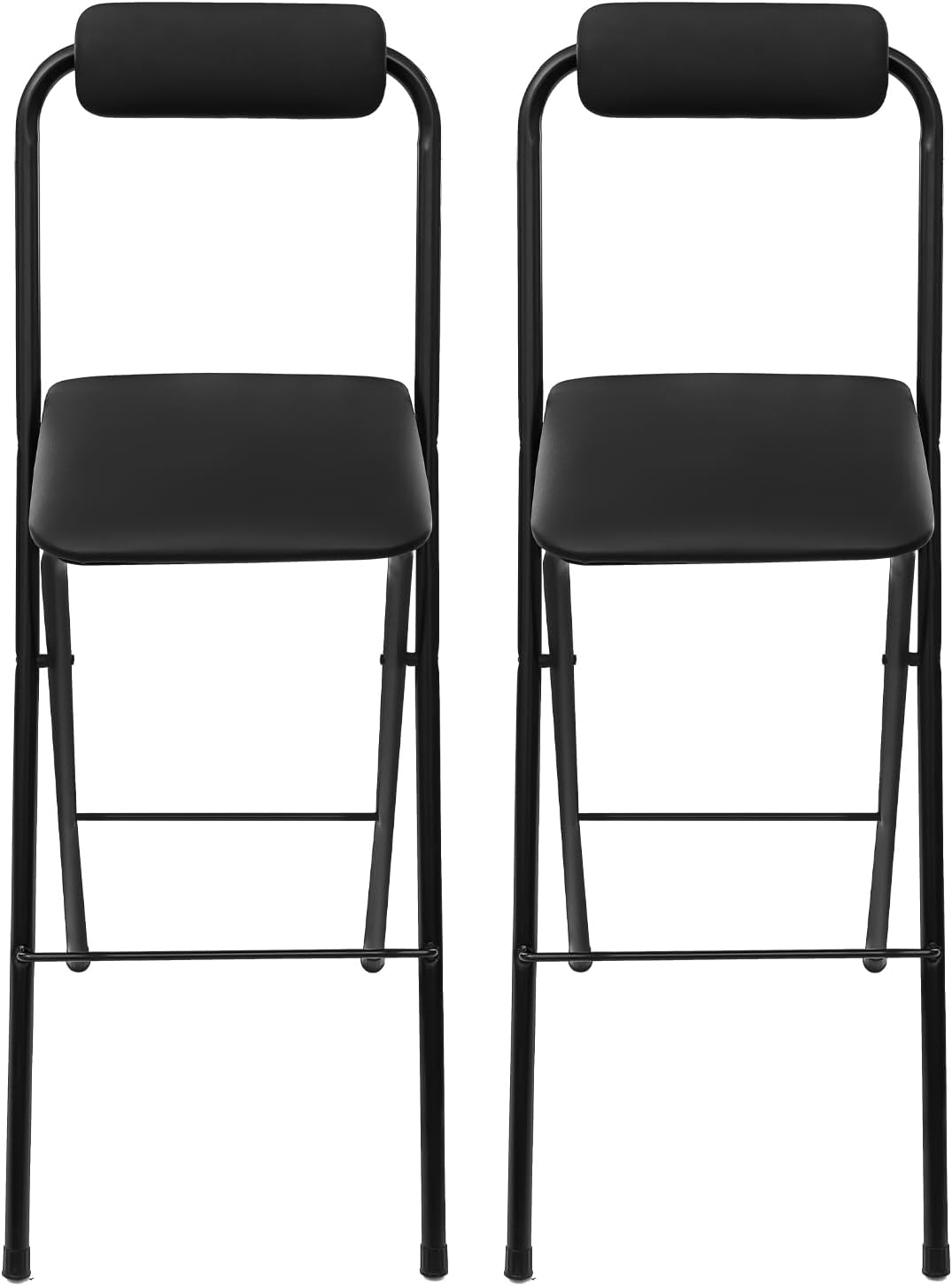 LOYALHEARTDY 2 Pcs Folding Stool, 29.5 in Folding Bar Stool with Backrest Cushioned Padded Folding Stool Portable Counter Height Bar Stool for Camping Kitchen Home Office (Black)