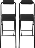 2 Pcs Folding Bar Stool with Backrest 29.5 Inch Tall Foldable Stool Chair Portable Folding Bar Chair for Kitchen Cafe Dining Room (Black)