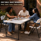 4FT Folding Table 3 Levels Adjustable Height, Heavy Duty Fold-in-Half Portable Table, 400 lbs Capacity Foldable Table for Party Dining Camping Events Picnic Outdoor Indoor Use