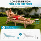 Ciokea Lounge Chair Outdoor, Oversized Chaise Lounge Chair with 5 Positions, HDPE, Patio Lounge Chair with Wheels & Cup Holder for Pool, Deck, Poolside, Teak