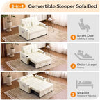 VINGLI Convertible Loveseat Sleeper Sofa Bed, Pullout Couch for Living Room | Beige Futon Sofa Bed, Faux Leather Pull-Out Couch Bed with USB Ports, Cup Holders for Small Space, Apartment, Office