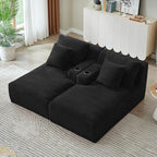 Eafurn Oversized Double Chaise Lounge Indoor with Cup Holders & Side Pocket, 71" Plush Corduroy Floor Chaise Lounge Sofa with High Density Sponge & Deep High Seat Comfy Sleeper Couch Bed